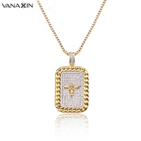 vanaxin men necklace for punk angel wings hiphop square ice out pave brinco male pendant aaa clear cz praying angel men jewelry