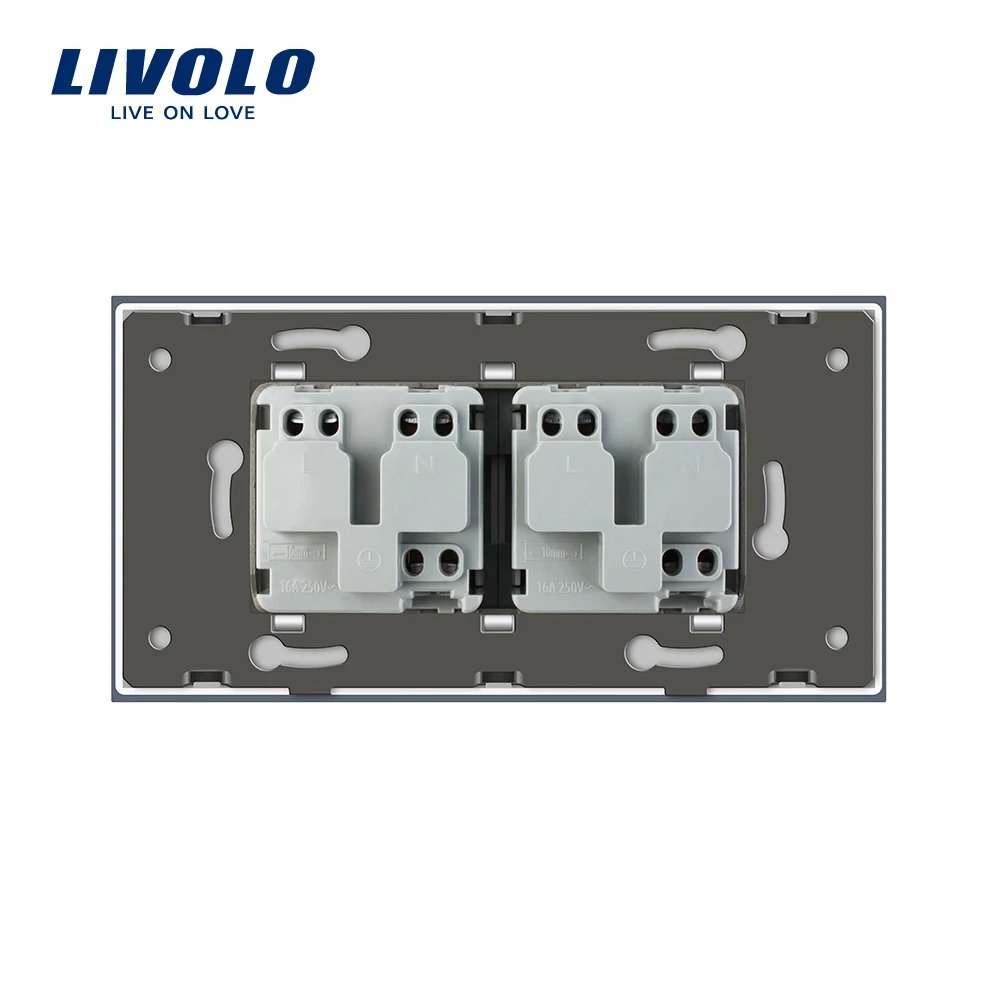 LIVOLO prise двойная Israel мощность 16А розетка, закаленное белое/черное стекло панель, AC 100~ 250 В, Siamesed дизайн, без логотипа