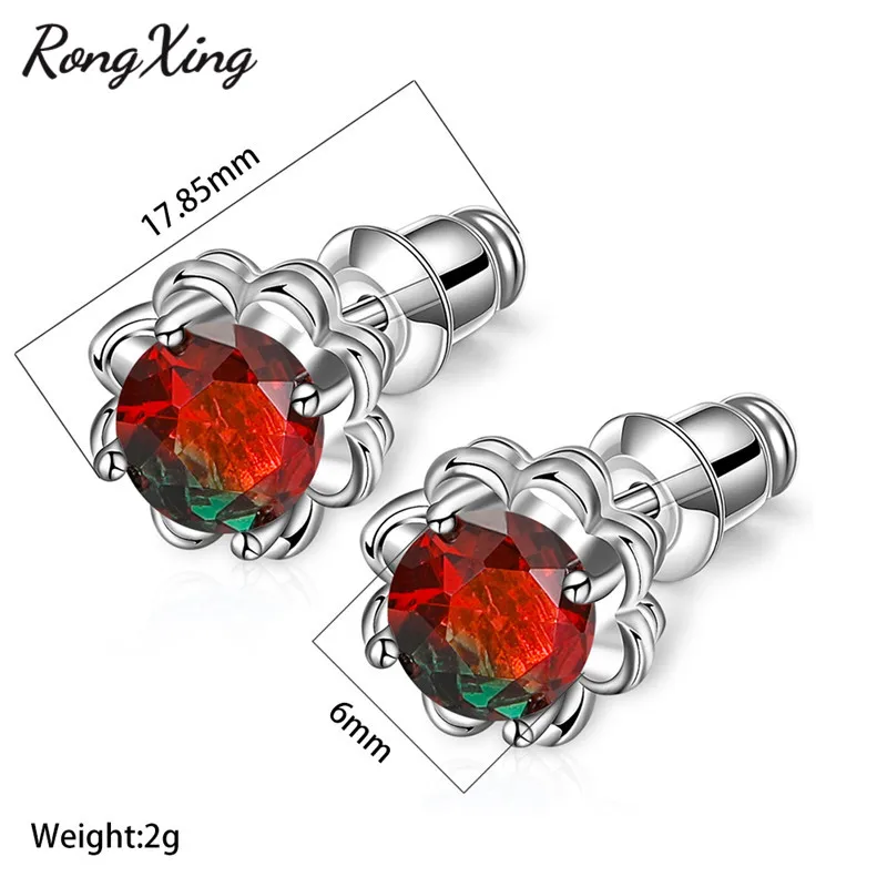 Rongxing Уникальный Розовый Красный Зеленый Кристалл Циркон серьги гвоздики для женщин 925 серебро Радуга камень серьги леди ювелирные изделия в стиле "Бохо"