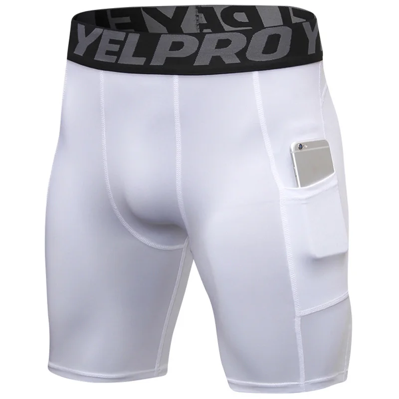 

New Design Men's Pocket Shorts Training Shorts Running Tights Compression Elastic Fitness Shorts Male Underwear Sport Shorts