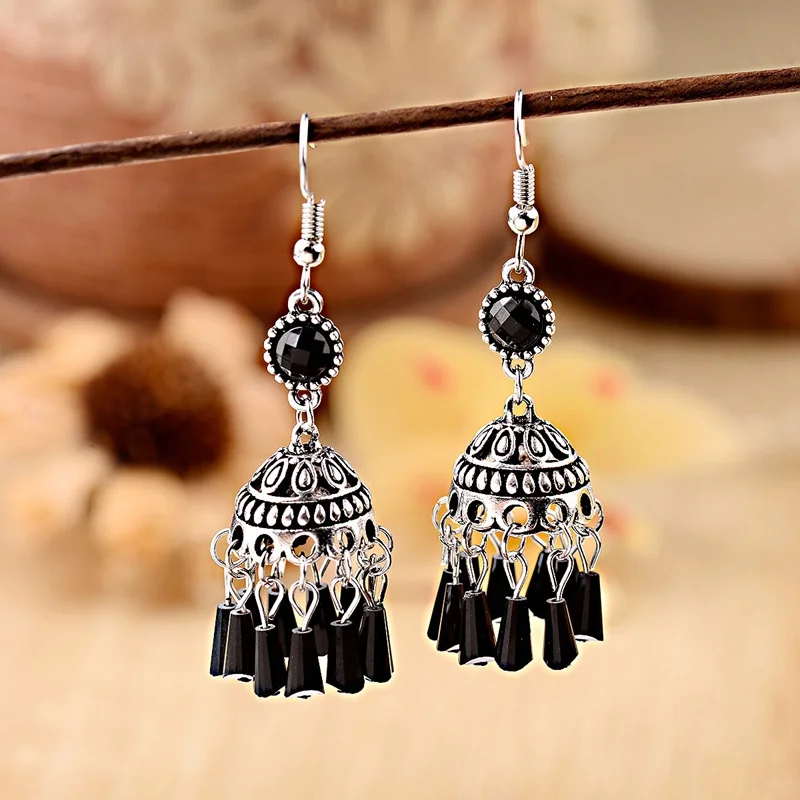 Винтажные серебряные ажурные индийские серьги фонарики для женщин этнические