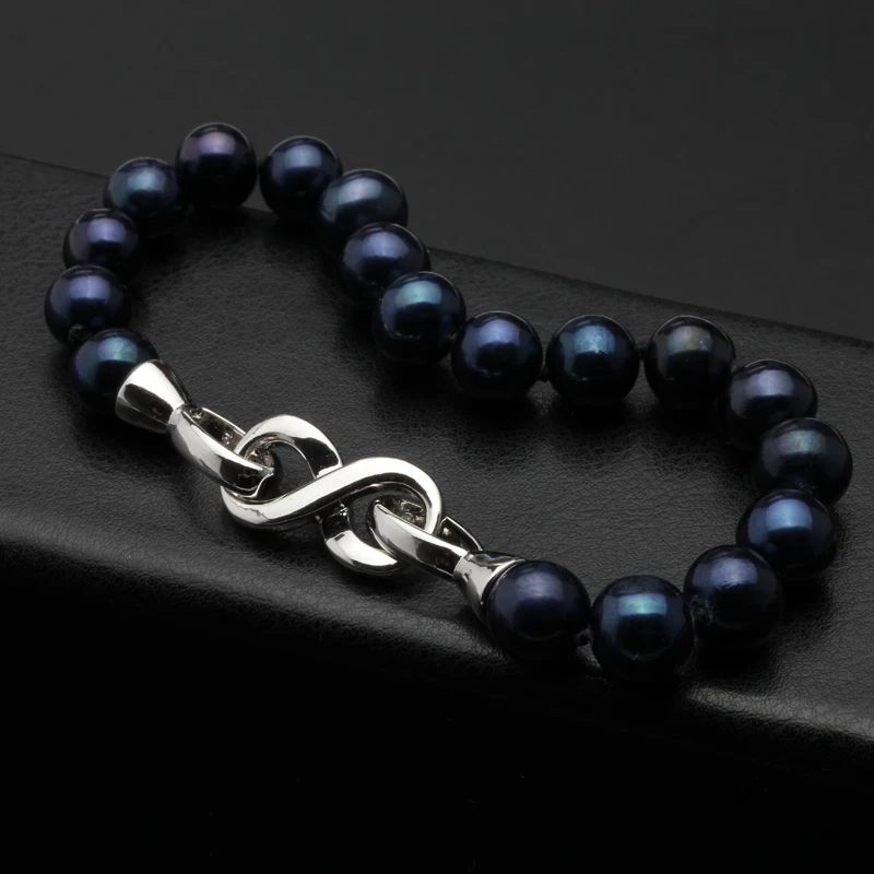 Женский браслет из натурального черного жемчуга 925 пробы серебряные ювелирные