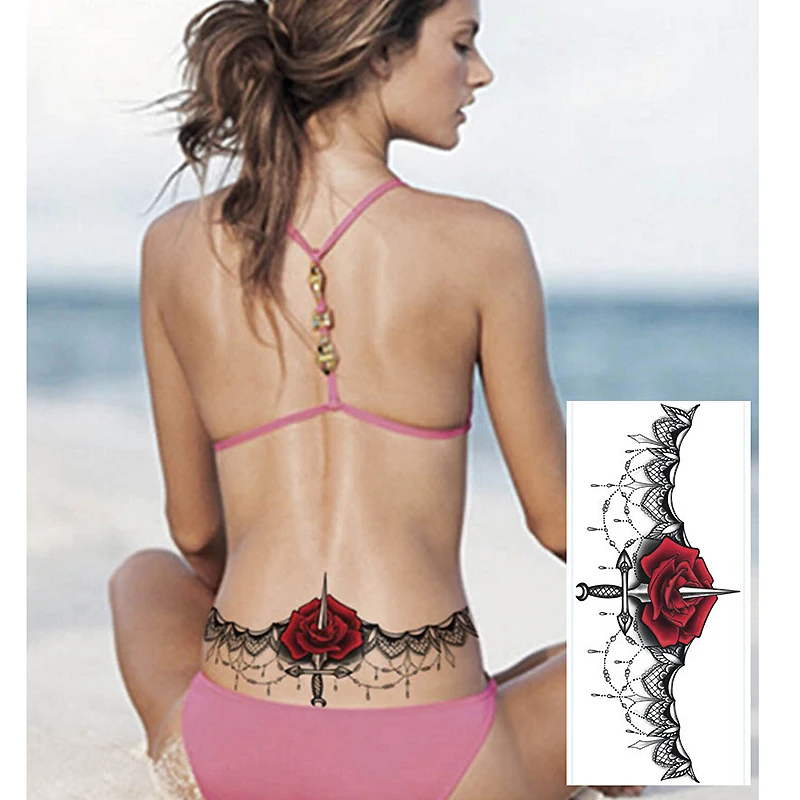 Сексуальная Татуировка на грудь декоративная роза временная металлическая
