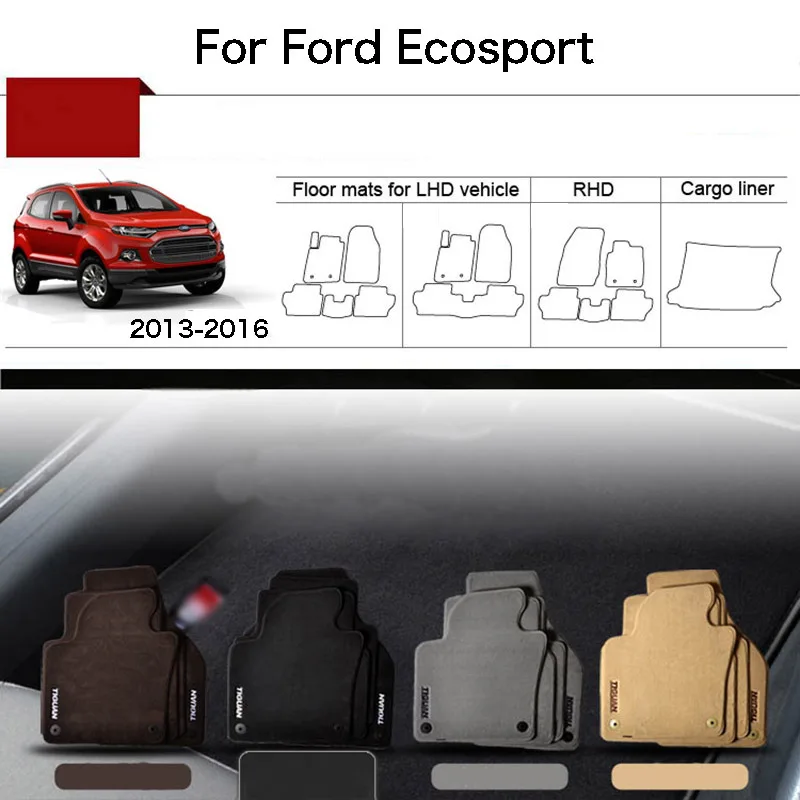 

5pcs Custom Made 1/2" Thickness Solid Nylon Interior Odorless Floor Carpet Mats Cover For Ford Ecosport 2013-2016