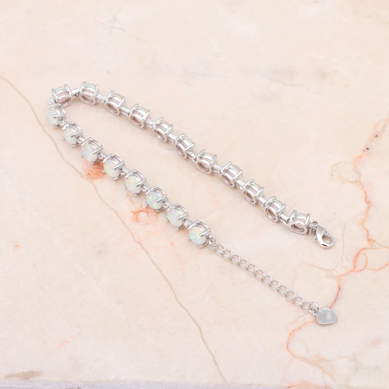 Роскошные Браслеты для Дамы бренд Дизайн Круглый Белый огненный опал Серебро