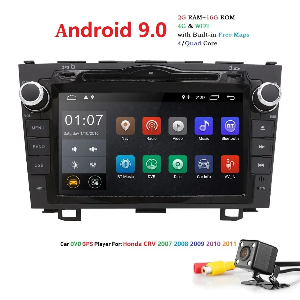 Четырехъядерный 2G + 16G 2 DIN Android 9 0 автомобильный dvd-плеер для HONDA CRV CR-V CR V GPS навигация