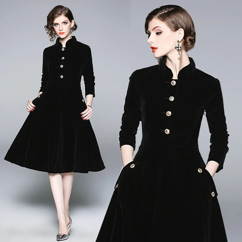 2019 г. Новый Ретро Хепберн маленькое черное платье воротник средней длины рукава