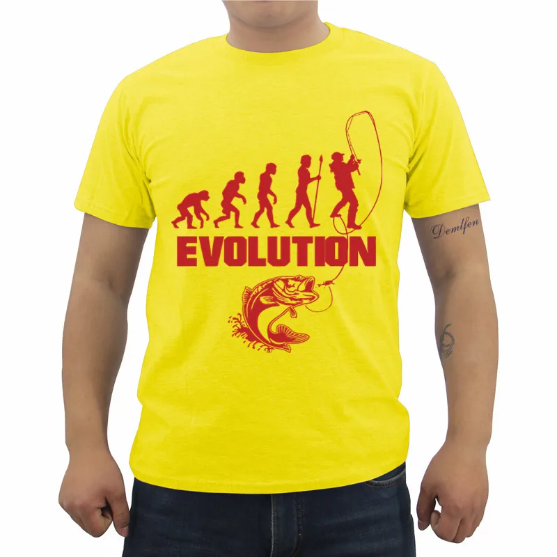 Fishinger Evolution, летняя мужская футболка с коротким рукавом, хлопковая футболка, повседневные мужские футболки для фитнеса, топы, футболки, уличная одежда - Цвет: yellow