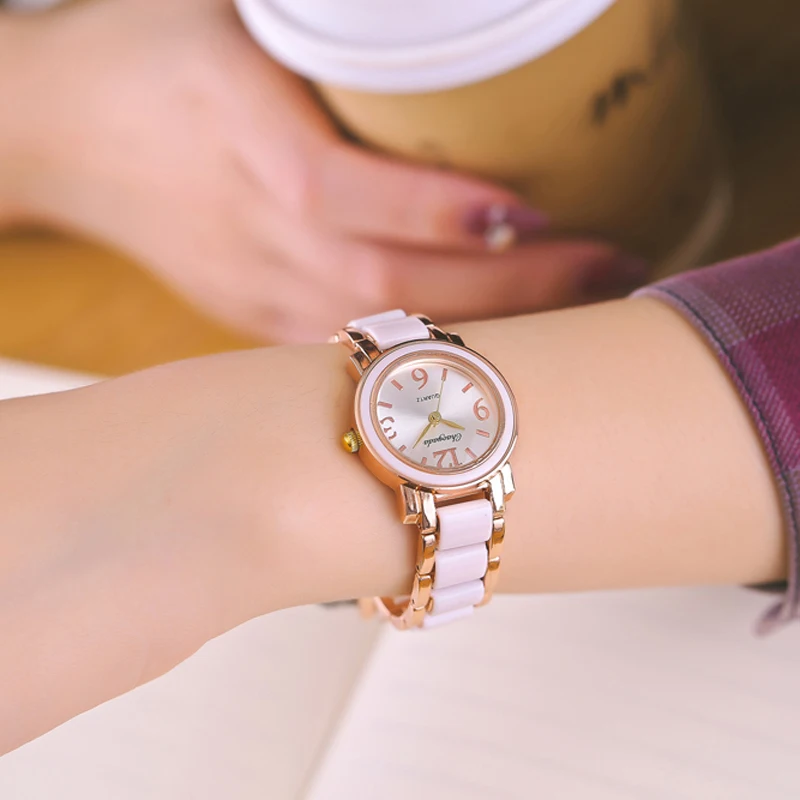

CYD Brand Women Bracelet Watches Office Lady Fashion Dress Quartz Watch White Simulated Ceramics Wristwatches Waterproof Clock