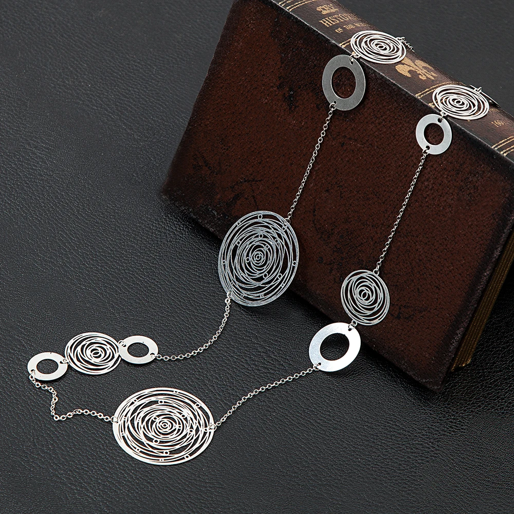 ISHOW Antique Silver Plated Round Copper Sheet Hollow Rose Flower Chain Necklace and Dangle Drop Earrings Jewelry Set for Women | Украшения