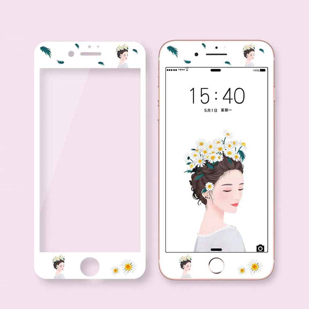 Закаленное стекло для защиты экрана для iphone 8 Plus 6 6s Plus 7 Plus полное покрытие 3D мультфильм изогнутые края защитная пленка JL05 - Цвет: Pink Girl