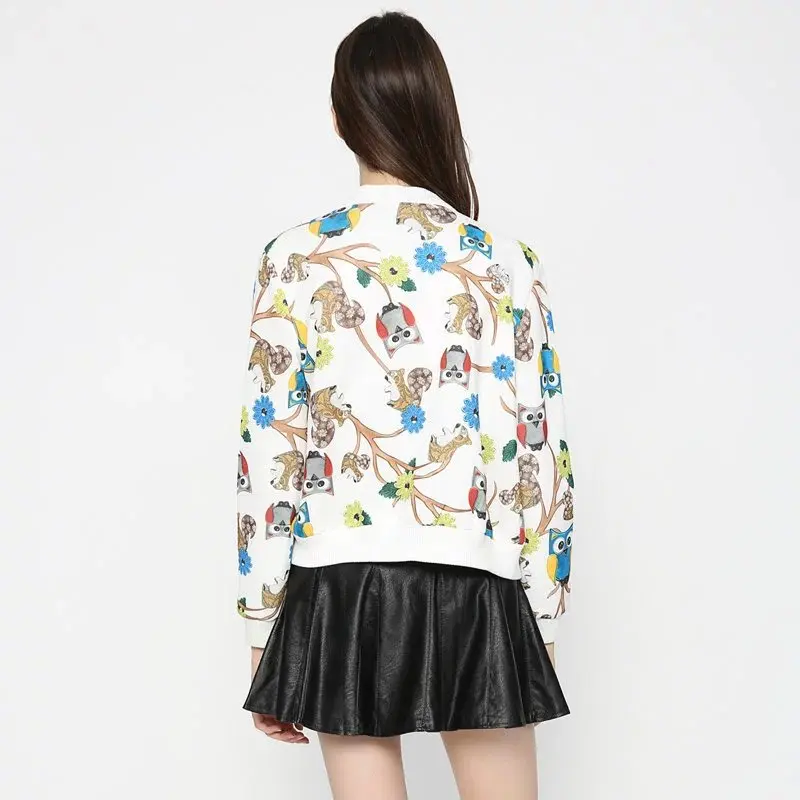 Женская укороченная куртка на молнии хлопковая куртка-бомбер с принтом Совы в