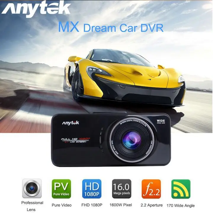 Автомобильный видеорегистратор Anytek AT66A Novatek 96650 AR0330 2 7 дюйма TFT Full HD 1080P с углом