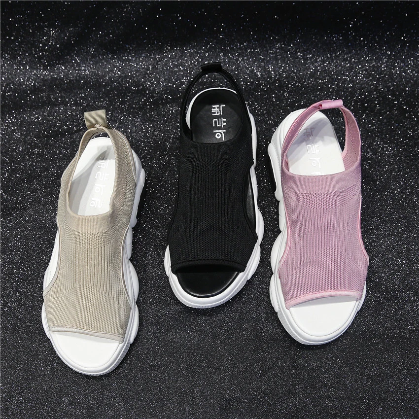 2019 peep toe platform sandals flat ladies women summer shoes sandale femme black #586 | Обувь