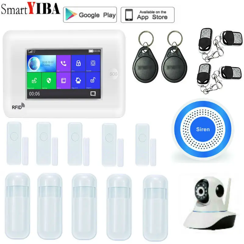 Enlarge SmartYIBA Wireless GSM Home Alarm System LCD Touch Screen GPRS WiFi GSM Security System RFID Motion Detector Fire Smoke Sensor