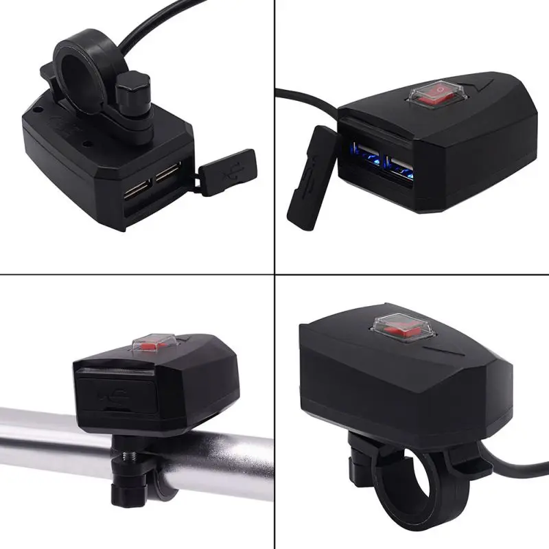 

10V-80V Motorcycle 2.4A Dual USB Waterproof Power Charger Scooter Handlebar Cigarette Lighter Adapter Moto Accessories