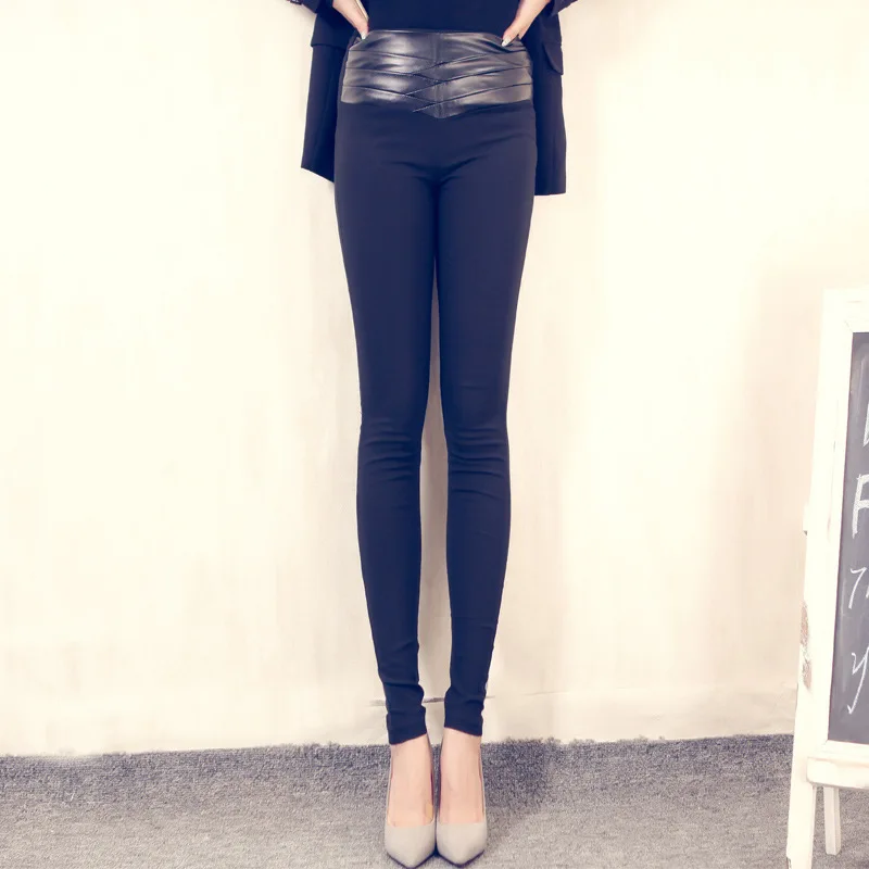 BIVIGAOS Стиль досуга осенние брюки Для женщин кожаные Высокая Талия Леггинсы облегающие узкие плетенные