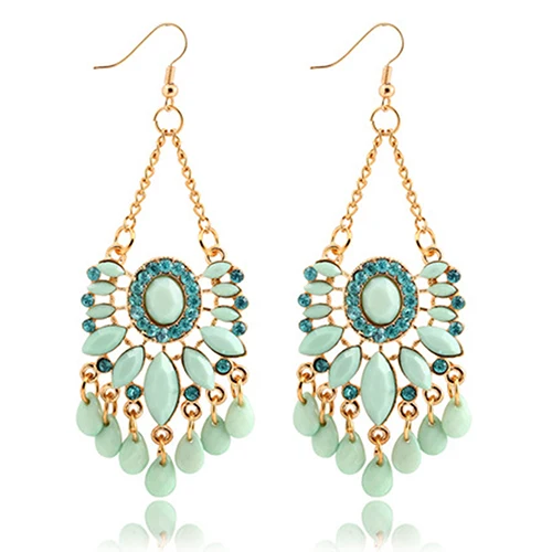 Bluelans Women's Boho Style Light Green Water Drop Turquoise Zircon Dangle Hook Earrings | Украшения и аксессуары