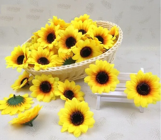 100pcs 2.8" Sunflower Buds Artificial Silk Flower Heads For Wedding Home Bridal Bouquet Decoration