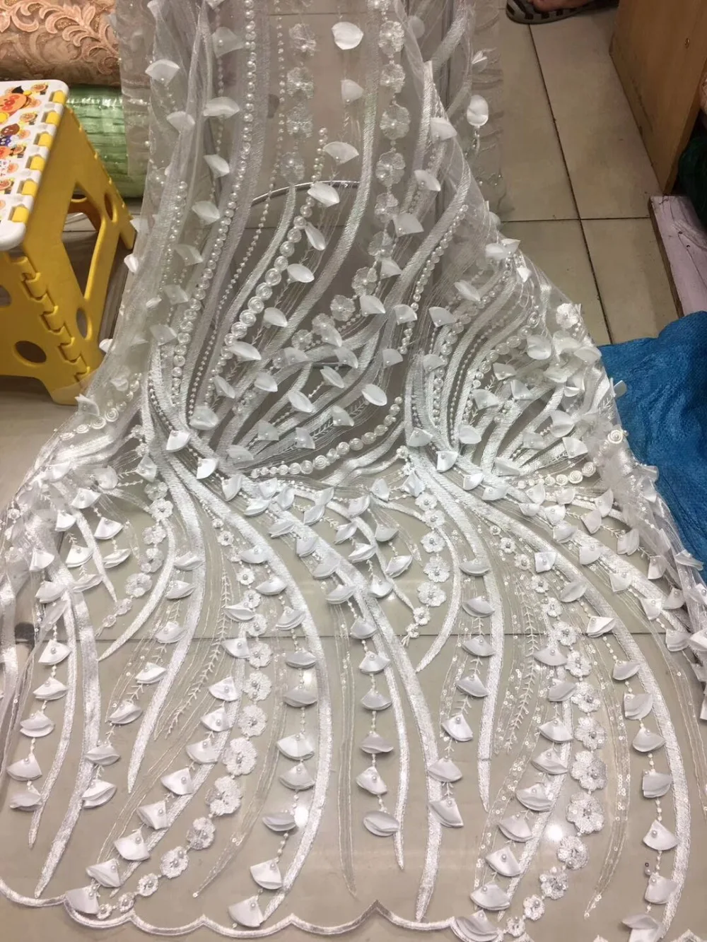 Yellow 3D Applique tulle french lace fabric beaded african nigerian fabrics for wedding party dress f10-12zj | Дом и сад