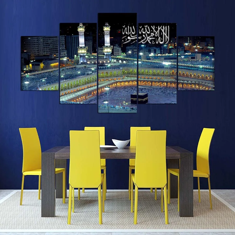 HD печать 5 штук мусульман ислама пейзаж живопись холст комната Декор рамка Плакат