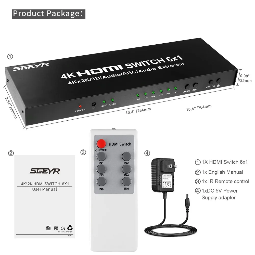 SGEYR 4K x 2K HDMI переключатель сплиттер 6 портов адаптер с оптическим 3 5 мм аудио