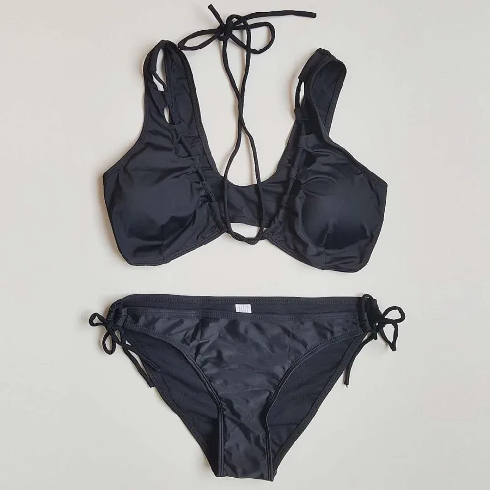 2018 DK51 With Pads Bikini Sexy Bandage Swimsuit Black Hollow-Out Bikiniswimwear |