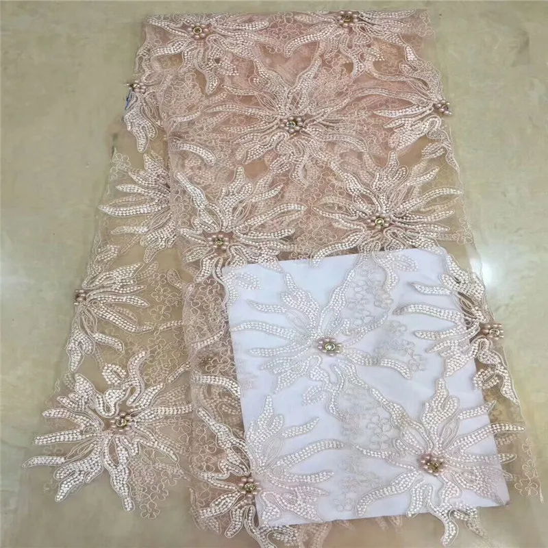 

Nigerian Lace Fabric 2019 High Quality African Tulle Lace Fabric With Beads French Lace For Wedding Party Dresses New dp65-1559