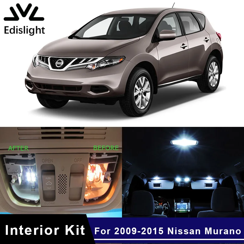 

Edislight 14Pcs White Ice Blue LED Lamp Car Bulbs Interior Package Kit For 2009-2015 Nissan Murano Map Dome Door Plate Light