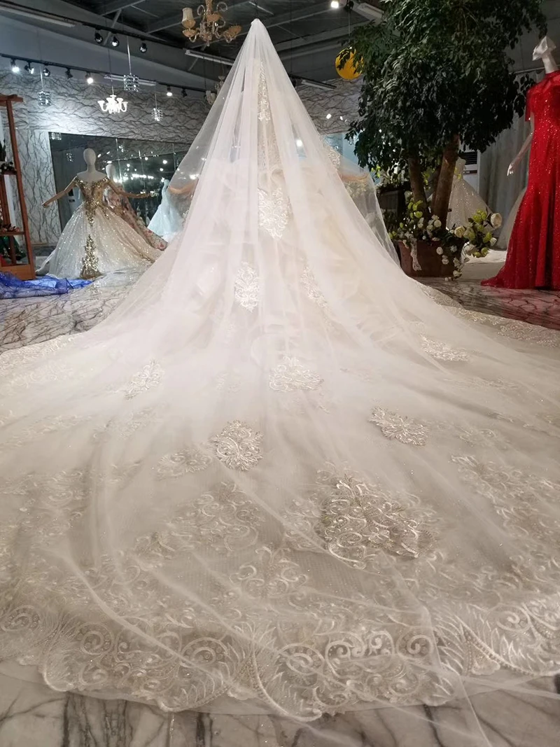 Свадебные платья HTL089 с гофрированными рукавами и вуалью высоким воротом