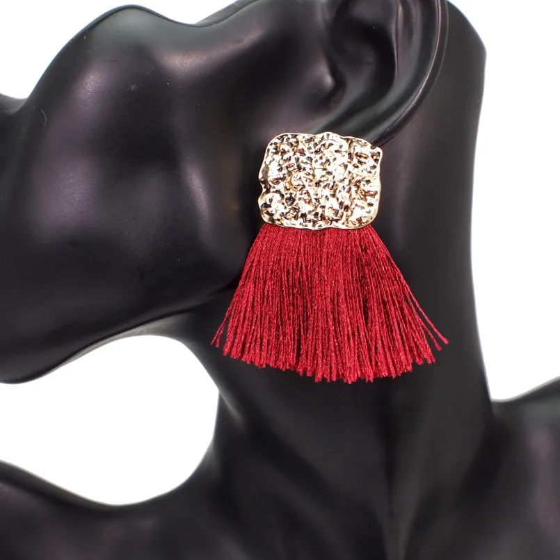 Red Earrings MANILAI богемный стиль шелковые кисточки для серег для женщин модные винтажные металлические висячие серьги Ювелирные изделия Подарки 5 цветов - Окраска металла: Red Earrings