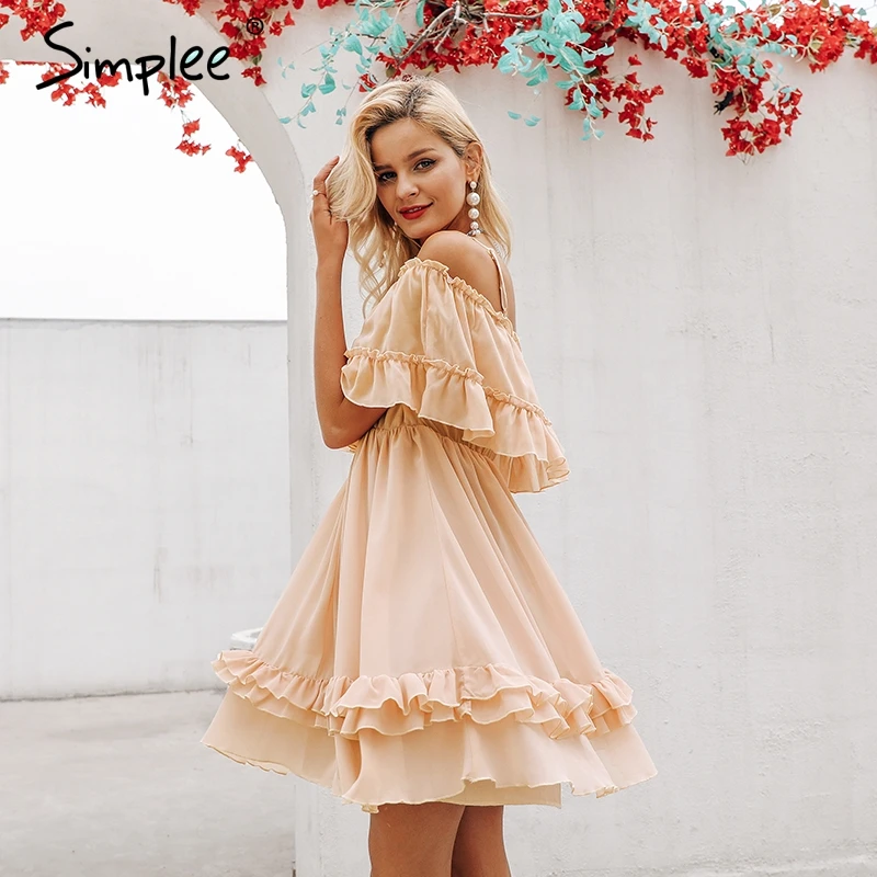 Женское шифоновое платье Simplee с открытыми плечами 2019 женское синее короткое