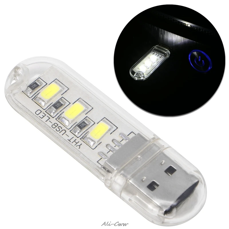 Портативный брелок 3 светодиодный белый ночник USB U диск лампа с крышкой яркий