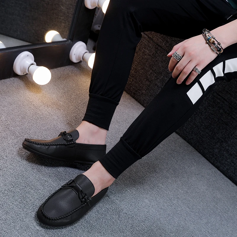 2018 мужские туфли на плоской подошве качественные кожаные лоферы однотонные