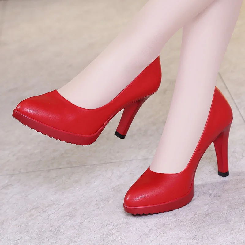 red 8cm heels Большие размеры 32-43; туфли-лодочки на шпильке; женские свадебные туфли; цвет красный, белый; коллекция года; сезон весна; туфли на высоком каблуке с закрытым носком; женская обувь на платформе - Цвет: red 8cm heels