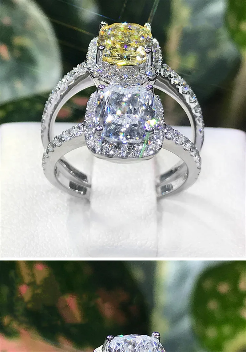 CC 925 серебряных колец для женщин кубический цирконий Красочные прямоугольник камень Обручальное кольцо модные свадебные украшения Прямая CC595