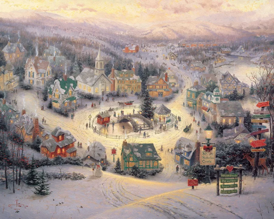 Художественная масляная живопись Thomas Kinkade St. Николай круг Акриловые Пейзажи
