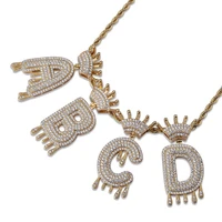 omyfun diy drip crown bubble letters necklaces pendants gold color alphabet 3a cz iced pave initials hip hop men women jewelry