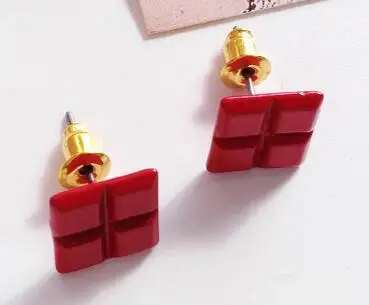 red Timlee E171 оригинальность личности тетрис геометрические сплав серьги-гвоздики модные ювелирные изделия оптом - Окраска металла: red