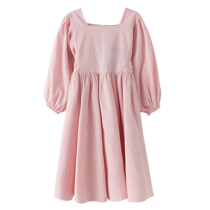 Детское летнее платье с квадратным воротником из хлопка и расклешенными