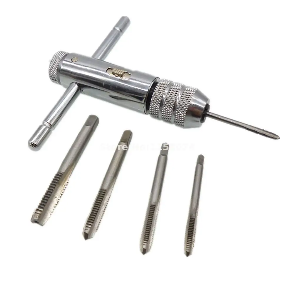 Двусторонний ключ Трещотка с Т образной ручкой и 5 шт. M3 M4 M5 M6 M8 Hss ручная резьба