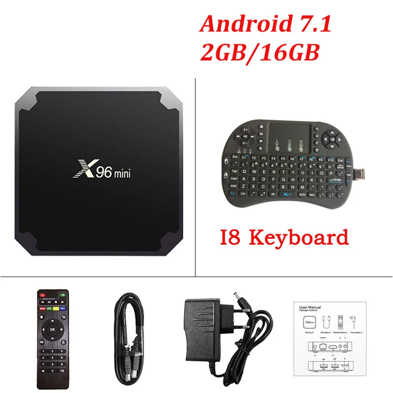 2G 16G Android 7,1 ТВ приставка Amlogic S905W четырехъядерный процессор поддержка 2,4 ГГц WiFi медиаплеер IP ТВ приставка X96 мини 1 ГБ 8 ГБ X96mini - Цвет: 2G 16G with i8