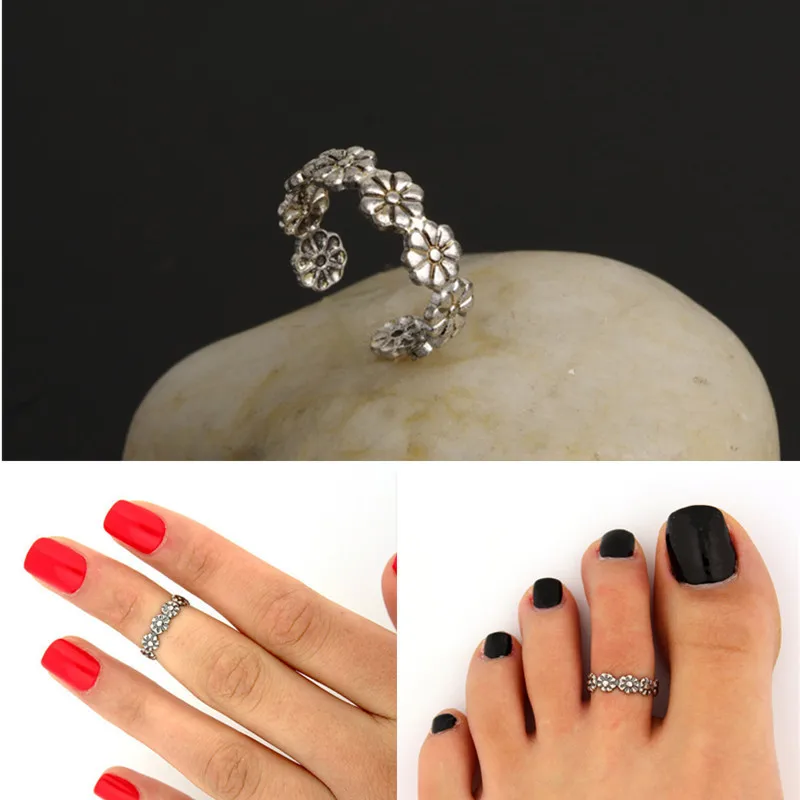 Knock Vintage Small Daisy Flower Joints Ring Beach Jewelry Retro Carved Adjustable Toe Foot Women | Украшения и аксессуары