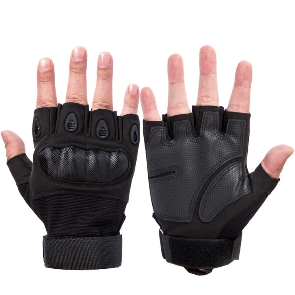 Перчатки мужские тактические Военные боевые митенки без пальцев с карбоновыми