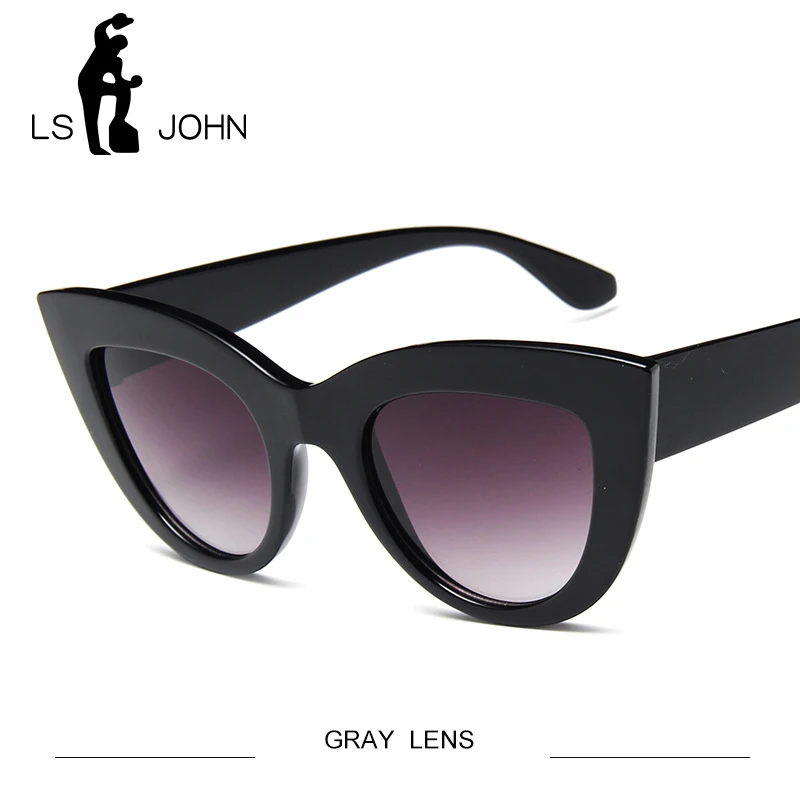 LS JOHN, кошачий глаз, солнцезащитные очки для женщин, фирменный дизайн, Ретро стиль, солнцезащитные очки, женские, модные, кошачьи глаза, очки, UV400, оттенки - Цвет линз: GRAY LENS