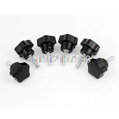 

6 Pcs 32mm Star Head Dia M6 x 25mm Male Thread Screw On Type Clamping Knob
