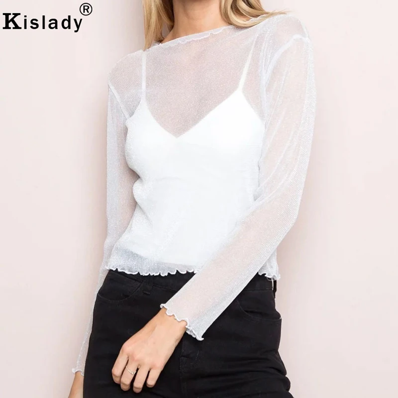 Новинка 2020 летняя черная и белая футболка Kislady женские топы рубашки из сетчатой