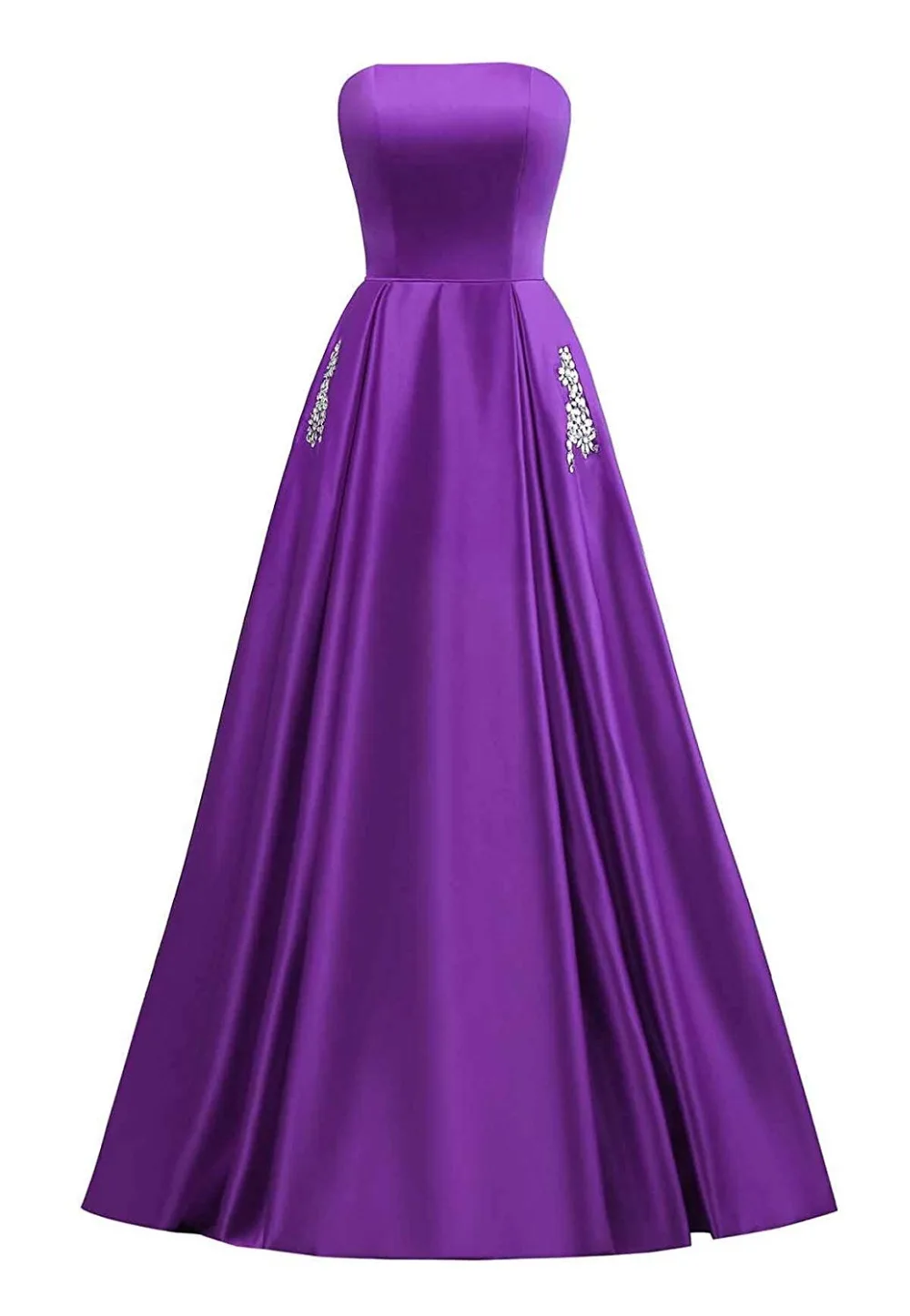 ТРАПЕЦИЕВИДНОЕ атласное платье без бретелек на выпускной с карманом длинное для