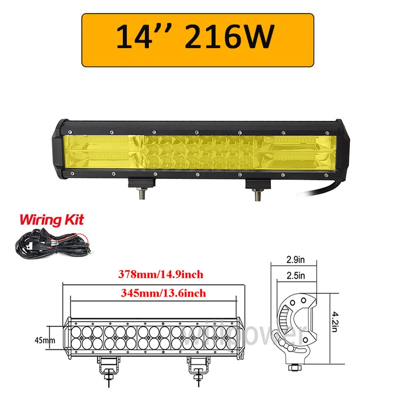 14inch with wiring Auxtings 20 дюймов желтый светодиод 4x4 внедорожный светильник для 4WD грузовиков внедорожников ATV трейлеров балок Янтарный рабочий светильник для вождения противотуманных фар - Цвет: 14inch with wiring