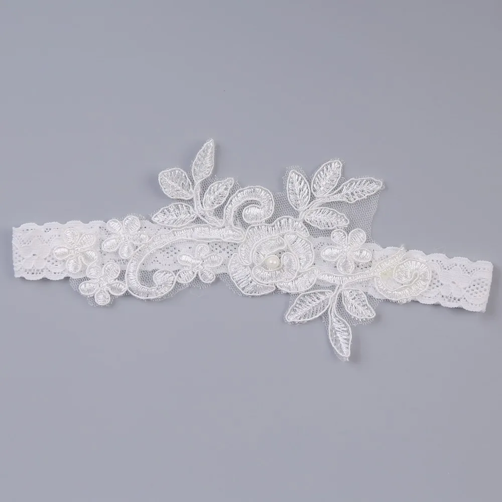 Свадебная подвязка со стразами белая Цветочная вышивка сексуальная для